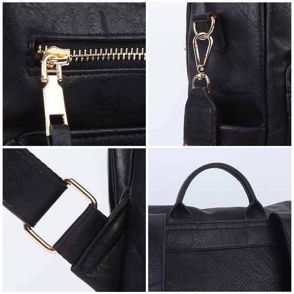 Vintage Washed Leather Backpack Purse, Black, 33X15X36Cm :3 - Picture 5 of 6